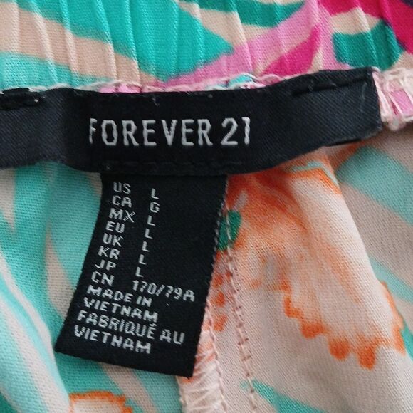 Forever 21 tropical beach lounge wide leg palazzo elastic waist pants  Sz L - Picture 6 of 6